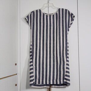 Madewell Stripe Button-Back Dress Size XXS Blue Linen/Cotton